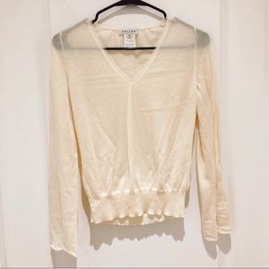 Celine Cream Cashmere V Neck Sweater Small